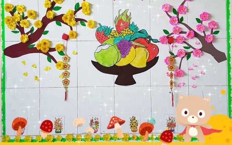 Decal hình hoa và chữ Tết trang trí nhanh chóng, hiện đại mà vẫn truyền thống