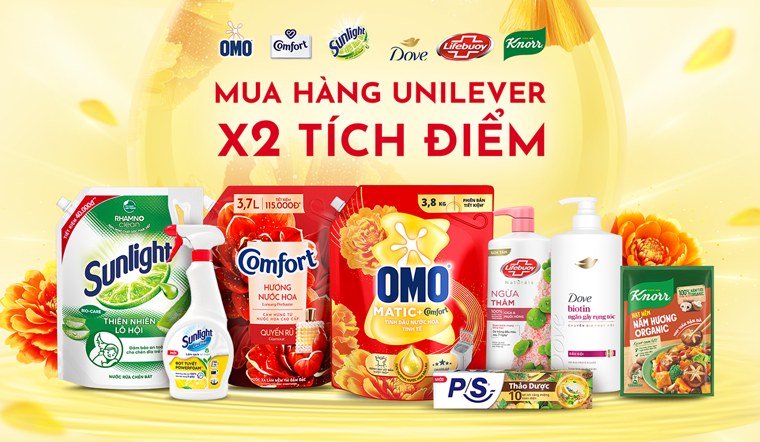 Tích điểm X2 qua app Bách hóa XANH khi mua sản phẩm từ Unilever