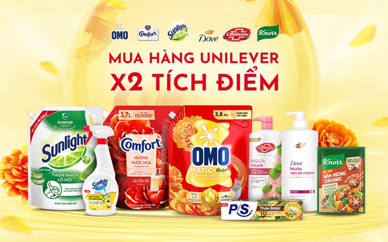 Tích điểm X2 qua app Bách hóa XANH khi mua sản phẩm từ Unilever Tích điểm X2 qua app Bách hóa XANH khi mua sản phẩm từ Unilever
