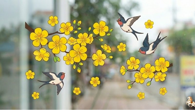 Mẫu decal hoa mai, hoa đào 4