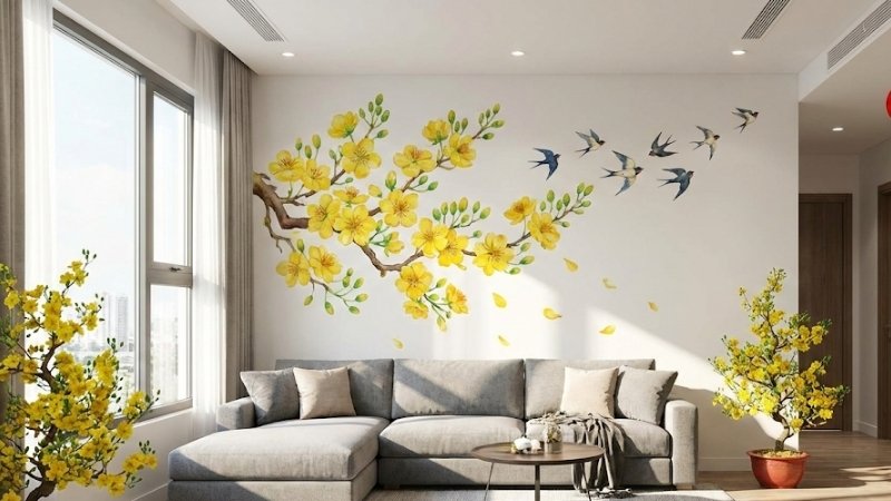 Mẫu decal hoa mai, hoa đào 8