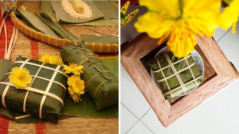Hình ảnh bánh chưng bánh tét cùng hoa mai, hoa đào 1