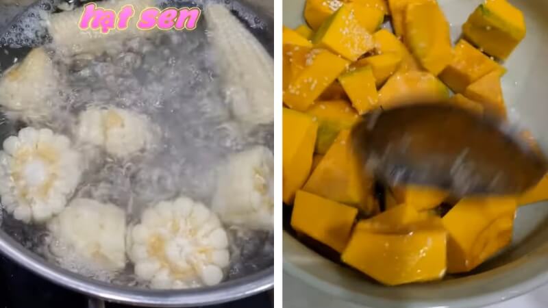 Luộc bắp nếp và ướp bí đỏ