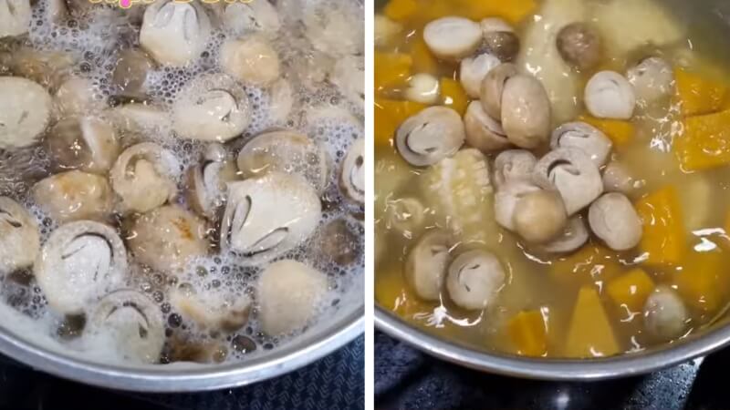 Nấm rơm được luộc riêng với gừng và sả