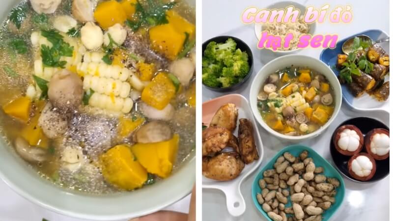 Thưởng thức món canh bí đỏ nấu với hạt sen
