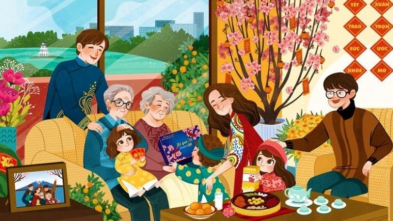 Mẫu background Tết 2026 gia đình sum họp số 7