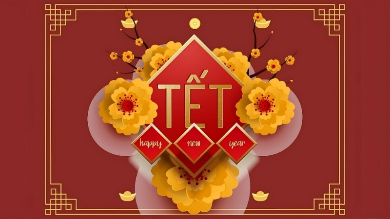 Mẫu background Tết 2026 hoa mai, hoa đào số 1