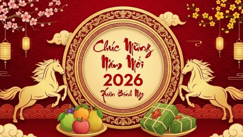 Mẫu background Tết 2026 hoa mai, hoa đào số 9