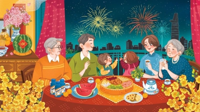 Mẫu background Tết 2026 gia đình sum họp số 8