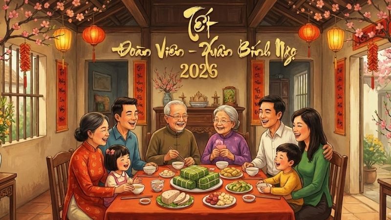Mẫu background Tết 2026 gia đình sum họp số 2
