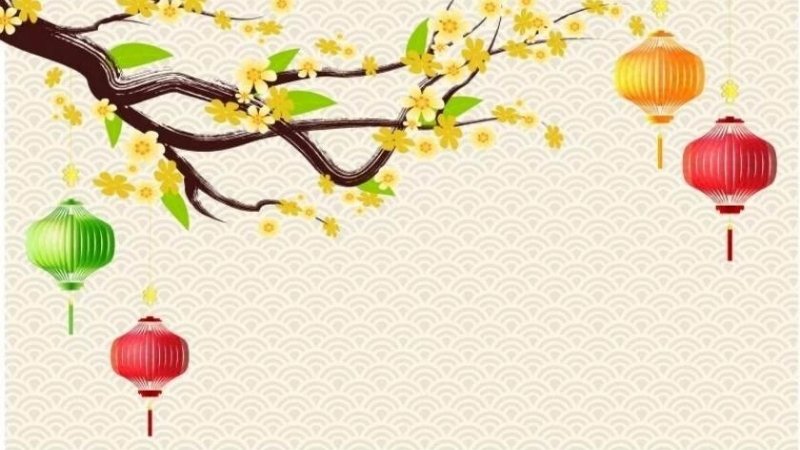 Mẫu background Tết 2026 hoa mai, hoa đào số 4