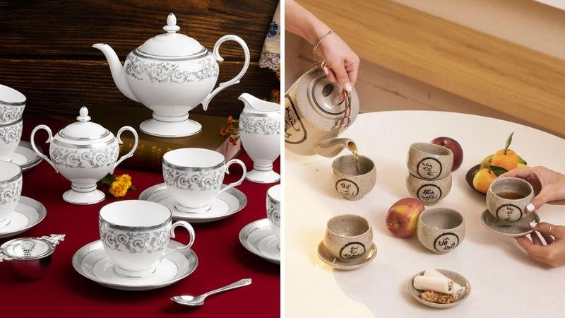 Trà thượng hạng và bộ ấm chén gốm sứ Trà thượng hạng và bộ ấm chén gốm sứ