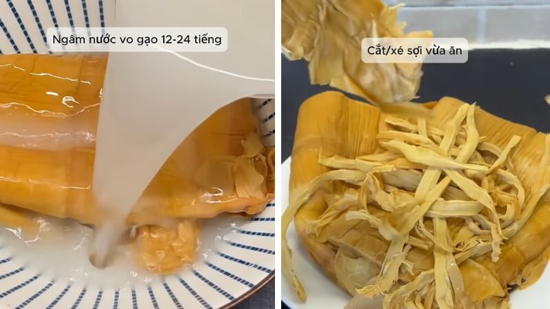 Măng khô đem ngâm với nước vo gạo