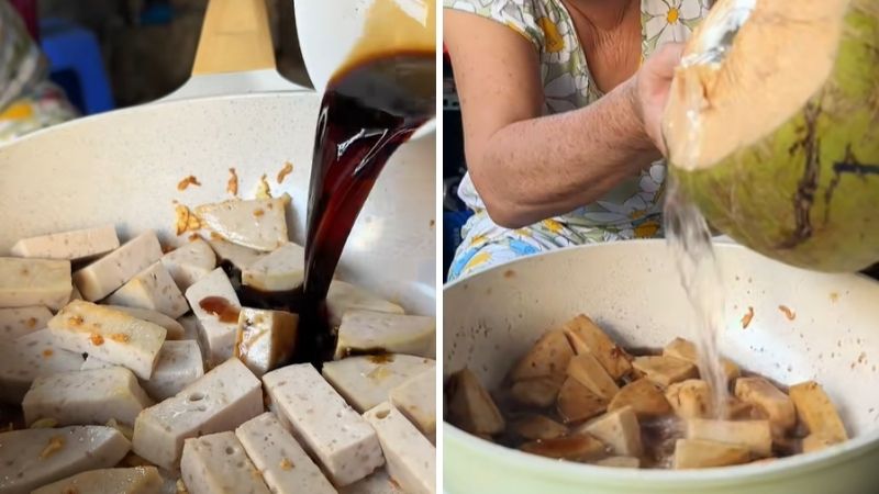 Rim chả lụa với nước tương và gia vị