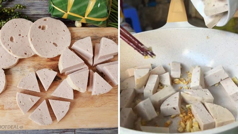  Cắt và chiên sơ chả lụa