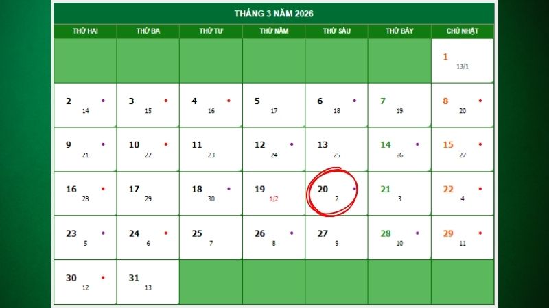 Xuân phân 2026 là ngày nào?