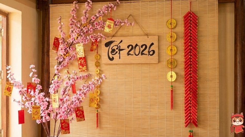 Backdrop làm từ mành tre và vật dụng có sẵn