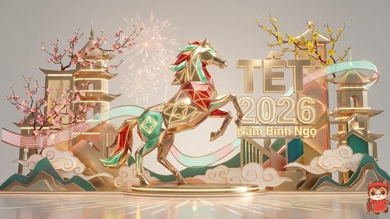 Backdrop phong cách 3D hiện đại với linh vật Ngựa