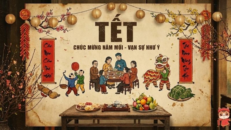 Backdrop phong cách Retro "Tết Xưa" hoài niệm