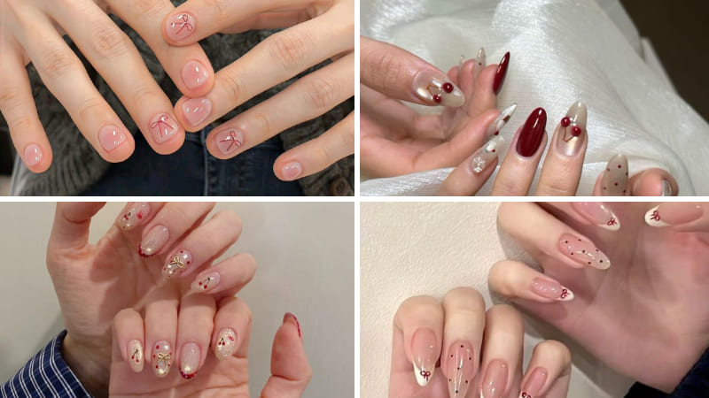 Mẫu nail Tết trong suốt đơn giản