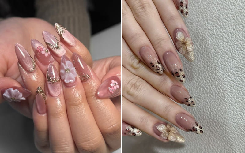 Nail hoa hồng và mắt mèo nổi bật