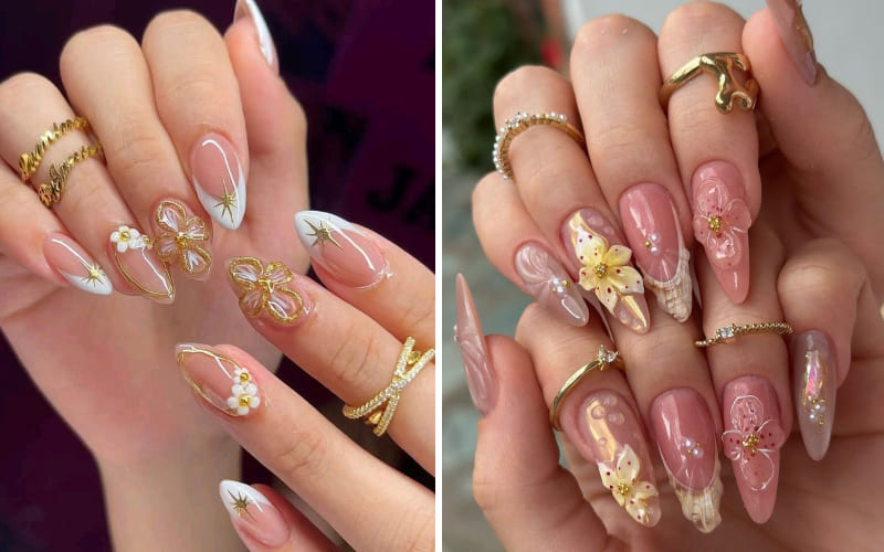 Nail hình hoa vàng hồng nữ tính