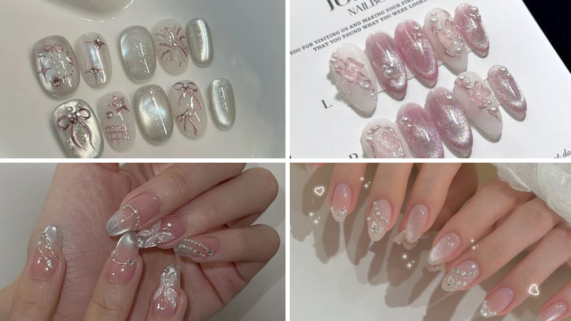 Mẫu nail Tết 2026 nhũ lung linh