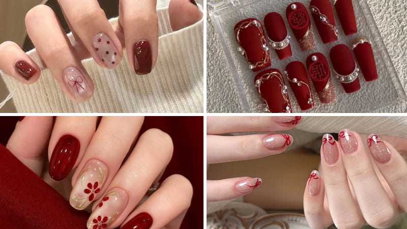 Mẫu nail đỏ đặc trưng không khí Tết