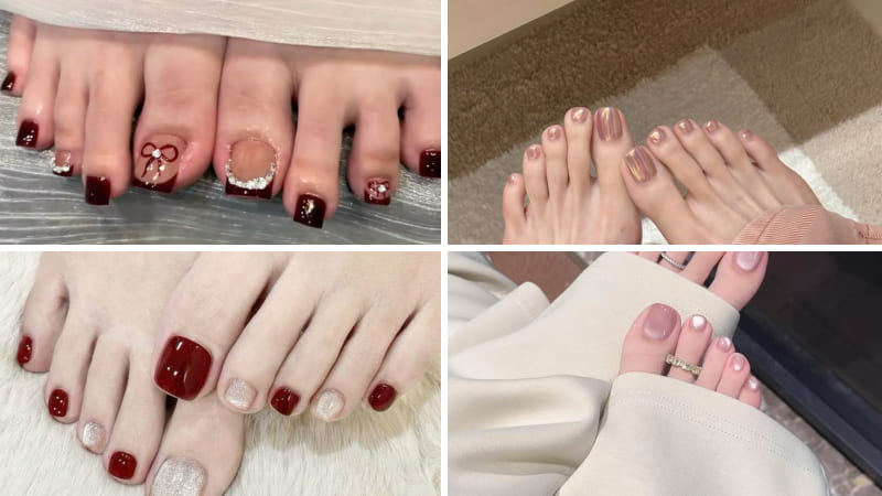 Nail chân tone đỏ hồng ấn tượng