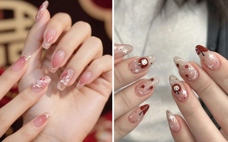 Mẫu nail Tết design đơn giản cho học sinh, sinh viên