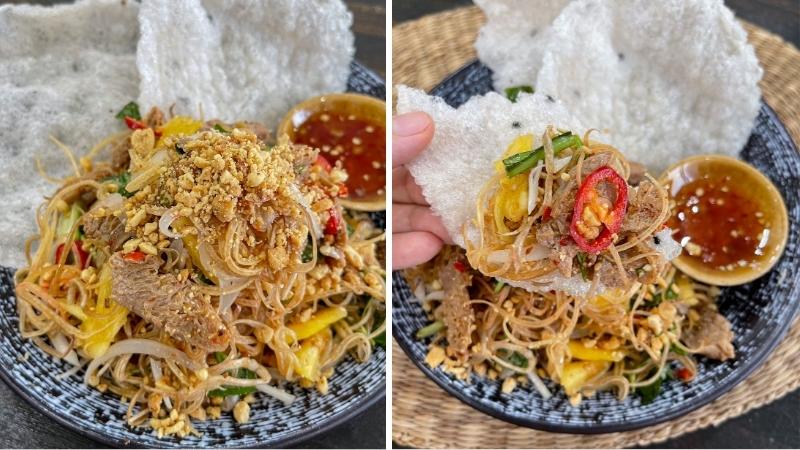 Thưởng thức gỏi hoa chuối bò xào chay