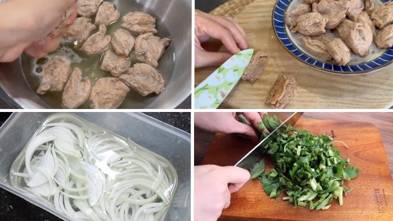 Sơ chế nguyên liệu làm gỏi hoa chuối bò xào chay