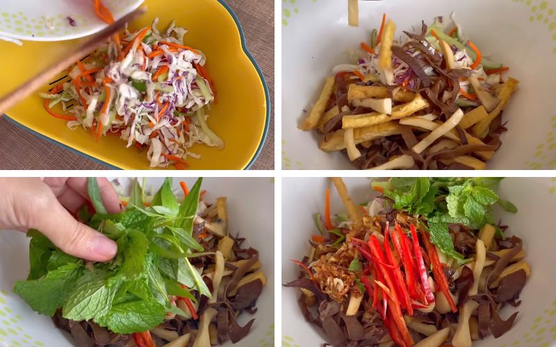 Trộn đều rau củ, nhân và sốt cho thấm vị