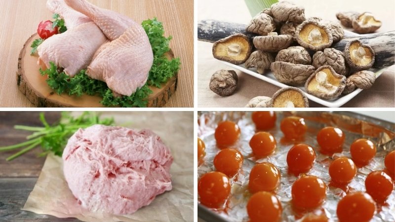 Nguyên liệu làm giò gà nấm hương Nguyên liệu làm giò gà nấm hương