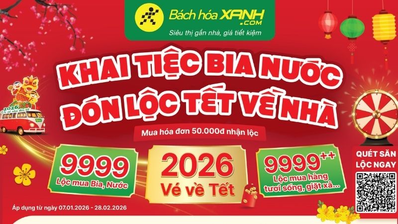 Khai tiệc bia nước - Đón lộc Tết tại nhà cùng Bách hóa XANH Khai tiệc bia nước - Đón lộc Tết tại nhà cùng Bách hóa XANH