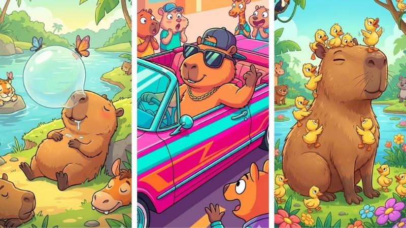 Màn hình capybara lầy lội