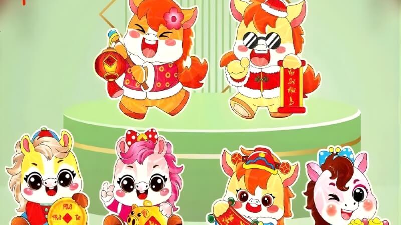 Mẫu bao lì xì Ngựa Chibi đáng yêu, màu sắc tươi sáng Mẫu bao lì xì Ngựa Chibi đáng yêu, màu sắc tươi sáng