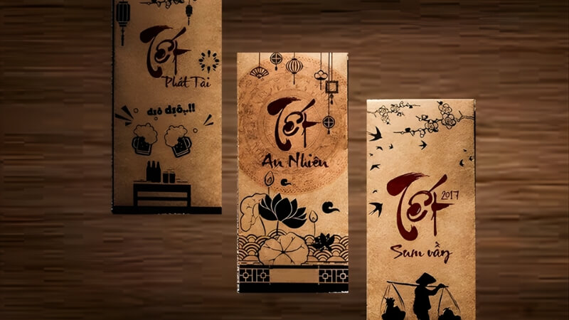 Mẫu bao lì xì phong cách retro mộc mạc Mẫu bao lì xì phong cách retro mộc mạc