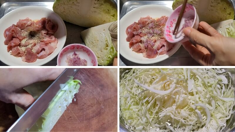 Bước 1: Sơ chế thịt và bắp cải
