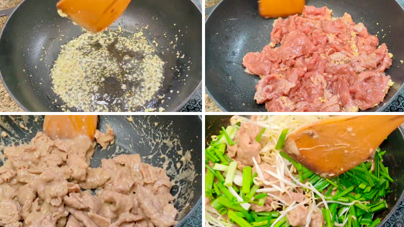 Bước 2: Làm bò xào giá hẹ