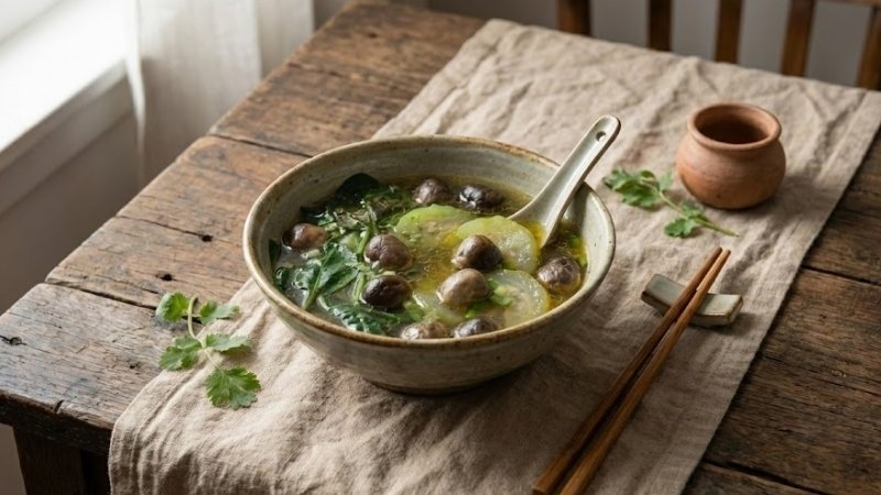 Canh nấm mồng tơi