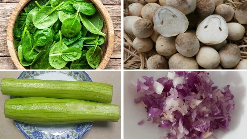 Nguyên liệu làm canh nấm mồng tơi