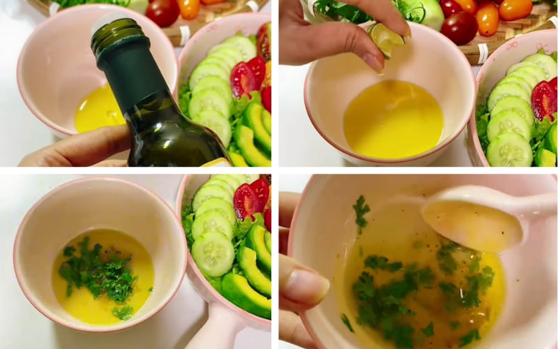 Người làm pha dầu olive cùng gia vị cân đối.