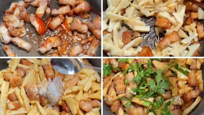 Bước 3: Xào thịt heo với măng chua