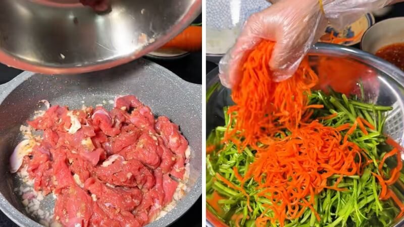 Bước 4: Xào thịt bò