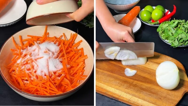 Ngâm cà rốt và thái hành tây