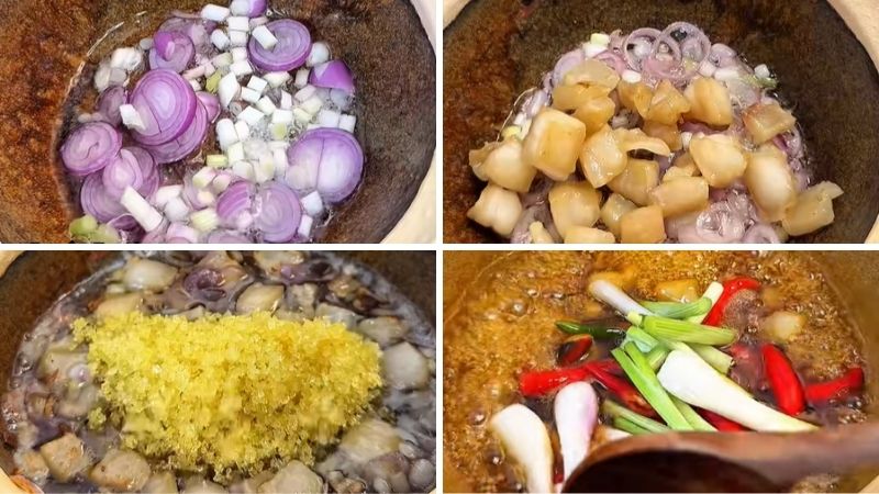 Bước 2: Làm kho quẹt tóp mỡ