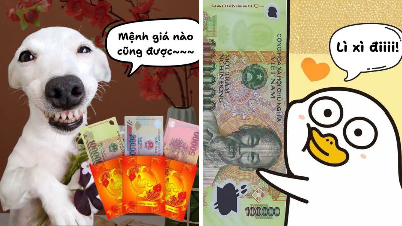 Meme lì xì 100k, 200k, 500k 3