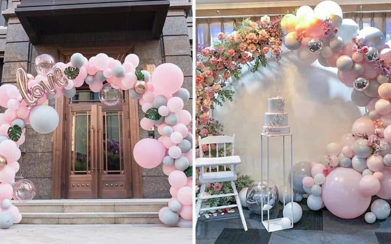 Cổng bong bóng sắc hồng xám