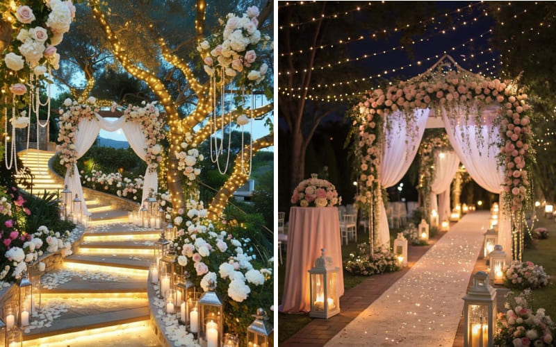 Cổng cưới ngập tràn trong ánh sáng lung linh